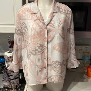 A womens Alfred Dunner floral fancy 3/4 sleeve lined button up blouse 16P